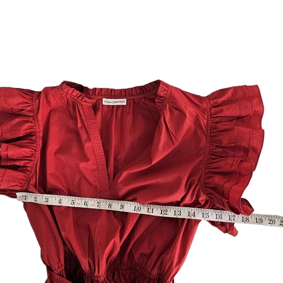 Ulla Johnson Hornoria Mini Dress Ruffle Red Cotton Size 8 - Picture 6 of 8